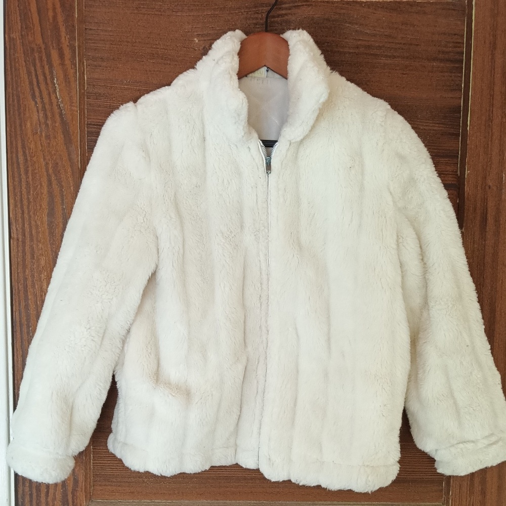 Girls White Faux Fur Jacket
